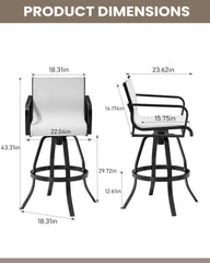 Aluminum Outdoor Swivel Bar Stools with Textilene Fabric, Set of 2
