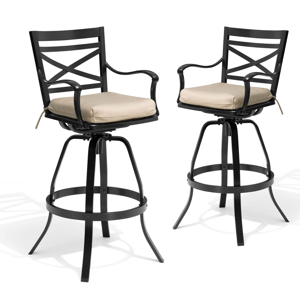 Aluminum Swivel Rocking Bar Stools with Sunbrella Cushions, Set of 2