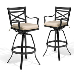 Aluminum Swivel Rocking Bar Stools with Sunbrella Cushions, Set of 2