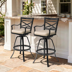 Aluminum Swivel Rocking Bar Stools with Sunbrella Cushions, Set of 2