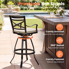 Aluminum Swivel Rocking Bar Stools with Sunbrella Cushions, Set of 2