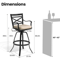 Aluminum Swivel Rocking Bar Stools with Sunbrella Cushions, Set of 2