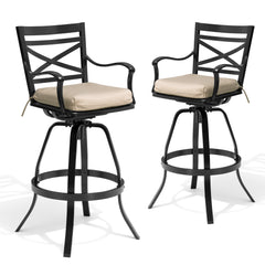 Aluminum Outdoor Swivel Bar Stools with Sunbrella Cushions, Set of 2