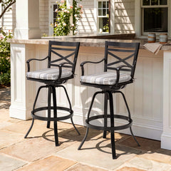 Aluminum Swivel Rocking Bar Stools with Sunbrella Cushions, Set of 2