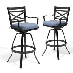 Aluminum Swivel Rocking Bar Stools with Sunbrella Cushions, Set of 2