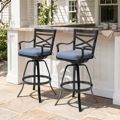 Aluminum Swivel Rocking Bar Stools with Sunbrella Cushions, Set of 2