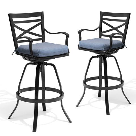 Pellebant Aluminum Swivel Outdoor Bar Stools Set of 2 with Sunbrella Cushions