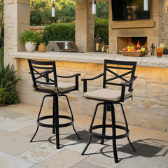 Aluminum Outdoor Swivel Bar Stools with Sunbrella Cushion, Set of 2