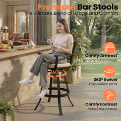 Aluminum Outdoor Swivel Bar Stools with Sunbrella Cushion, Set of 2