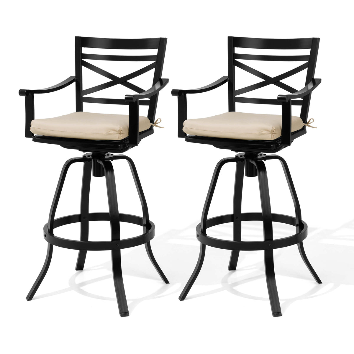 Aluminum Outdoor Swivel Bar Stools with Sunbrella Cushion, Set of 2