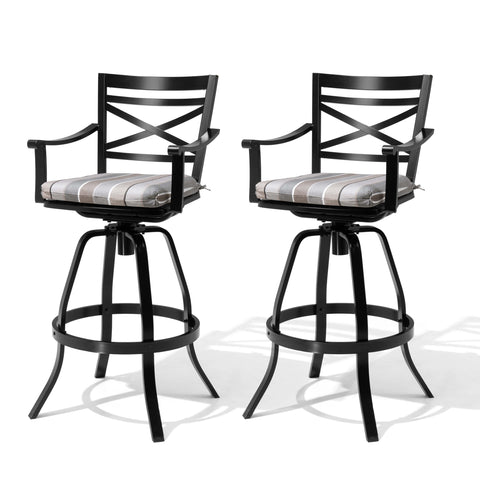Aluminum Outdoor Swivel Bar Stools with Sunbrella Cushion, Set of 2