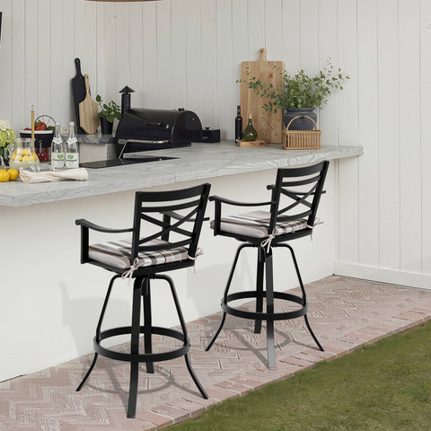 Pellebant Outdoor Aluminum Swivel Bar Stools with Sunbrella Cushion Set of 2