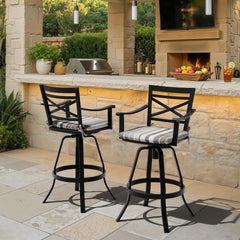 Aluminum Outdoor Swivel Bar Stools with Sunbrella Cushion, Set of 2