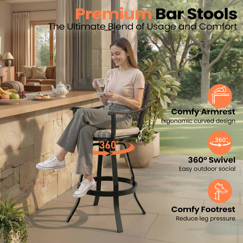 Pellebant Outdoor Aluminum Swivel Bar Stools with Sunbrella Cushion Set of 2