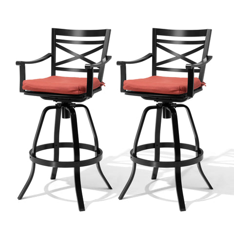 Aluminum Outdoor Swivel Bar Stools with Sunbrella Cushion, Set of 2
