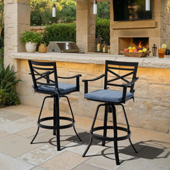 Aluminum Outdoor Swivel Bar Stools with Sunbrella Cushion, Set of 2