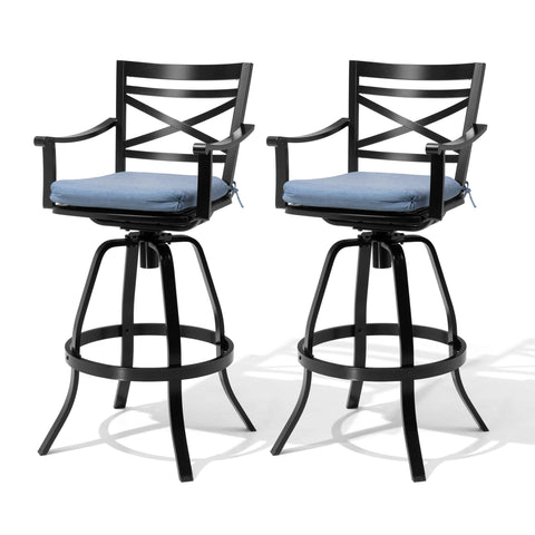 Aluminum Outdoor Swivel Bar Stools with Sunbrella Cushion, Set of 2