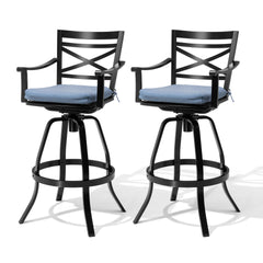 Aluminum Outdoor Swivel Bar Stools with Sunbrella Cushion, Set of 2