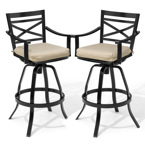 Pellebant Swivel Outdoor Bar Stools Set of 2 with Sunbrella Cushion and Cast Aluminum Frame