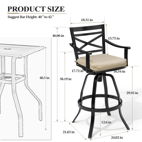 Pellebant Swivel Outdoor Bar Stools Set of 2 with Sunbrella Cushion and Cast Aluminum Frame