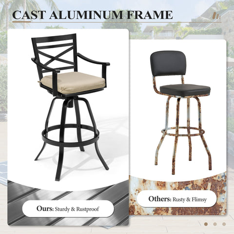 Pellebant Swivel Outdoor Bar Stools Set of 2 with Sunbrella Cushion and Cast Aluminum Frame