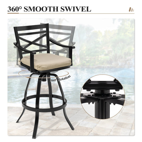 Pellebant Swivel Outdoor Bar Stools Set of 2 with Sunbrella Cushion and Cast Aluminum Frame