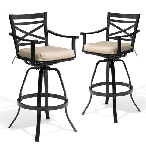 Pellebant Outdoor Aluminum Swivel Bar Stools with Sunbrella Cushion Set of 2