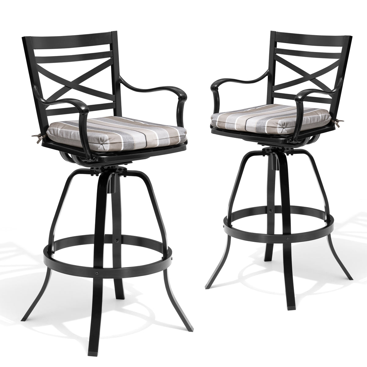 Aluminum Outdoor Swivel Bar Stools with Sunbrella Cushions, Set of 2