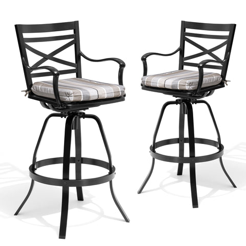 Pellebant Aluminum Swivel Outdoor Bar Stools Set of 2 with Sunbrella Cushions