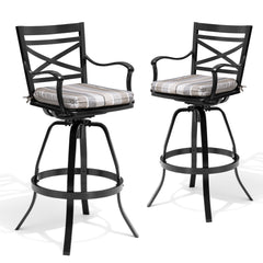 Aluminum Outdoor Swivel Bar Stools with Sunbrella Cushions, Set of 2