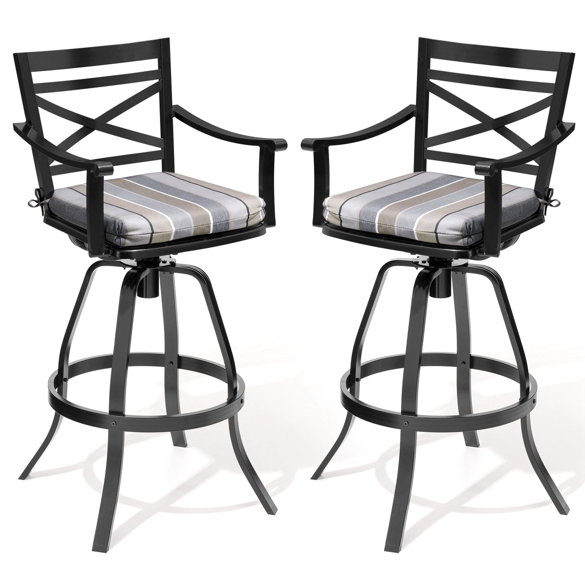 Pellebant Outdoor Aluminum Swivel Bar Stools with Sunbrella Cushion Set of 2