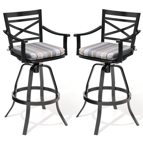 Pellebant Swivel Outdoor Bar Stools Set of 2 with Sunbrella Cushion and Cast Aluminum Frame