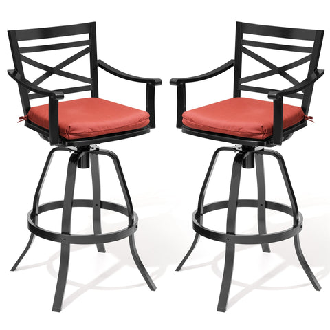 Pellebant Swivel Outdoor Bar Stools Set of 2 with Sunbrella Cushion and Cast Aluminum Frame