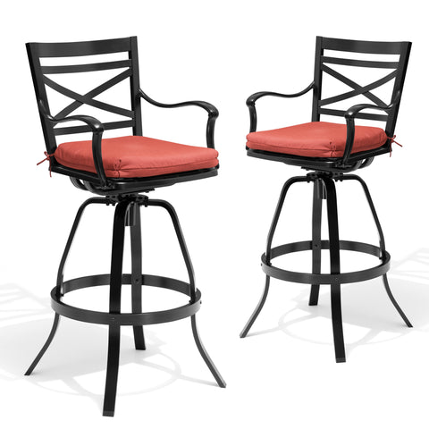 Pellebant Aluminum Swivel Outdoor Bar Stools Set of 2 with Sunbrella Cushions