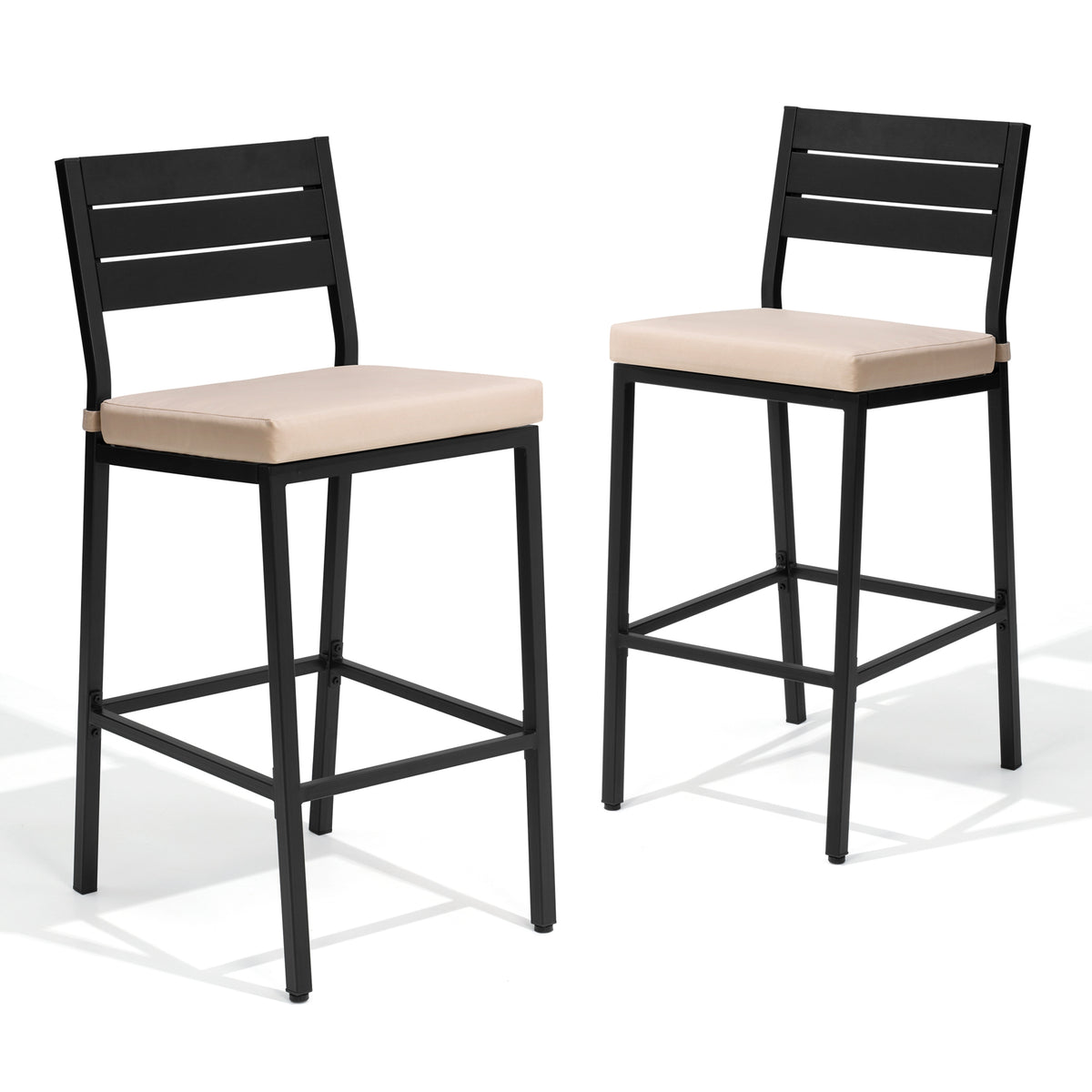Pellebant 2-Piece Outdoor Bar Stools with Cushions, Backrest and Footrest