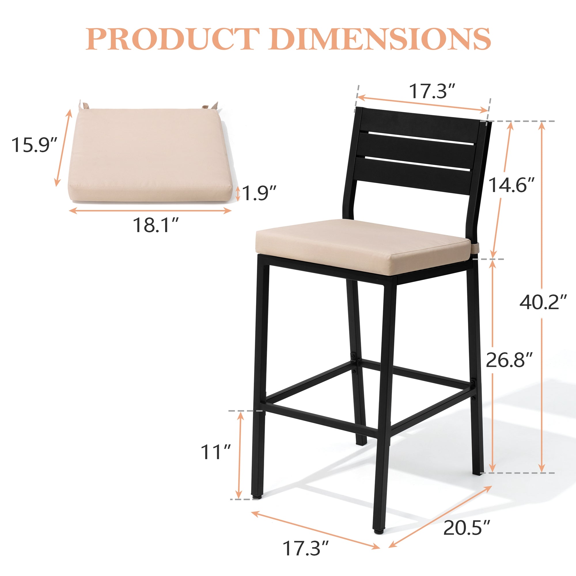 Pellebant 2-Piece Outdoor Bar Stools with Cushions, Backrest and Footrest