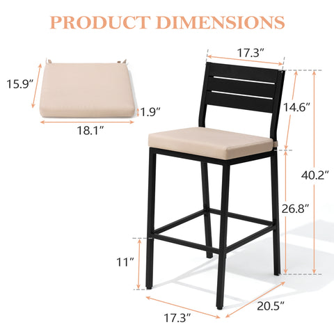 Pellebant 2-Piece Outdoor Bar Stools with Cushions, Backrest and Footrest