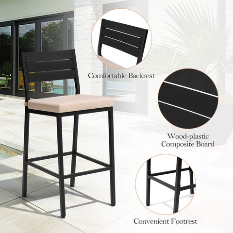 Outdoor Bar Stools with Cushions, Set of 2