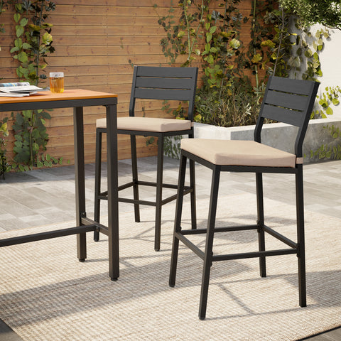 Pellebant 2-Piece Outdoor Bar Stools with Cushions, Backrest and Footrest