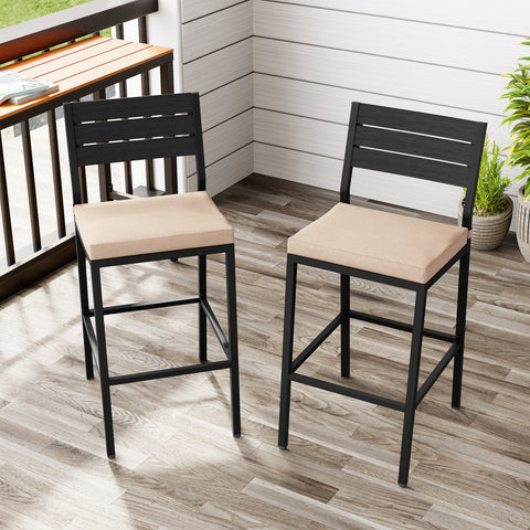 Pellebant 2-Piece Outdoor Bar Stools with Cushions, Backrest and Footrest