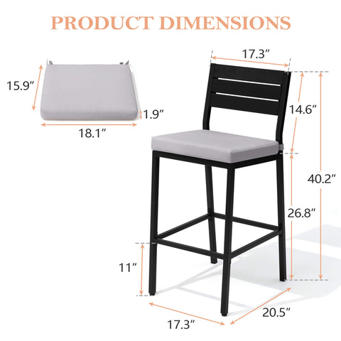 Outdoor Bar Stools with Cushions, Set of 2
