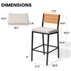 Outdoor Bar Stools with Cushions, Set of 2