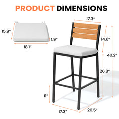 Outdoor Bar Stools with Cushions, Set of 2