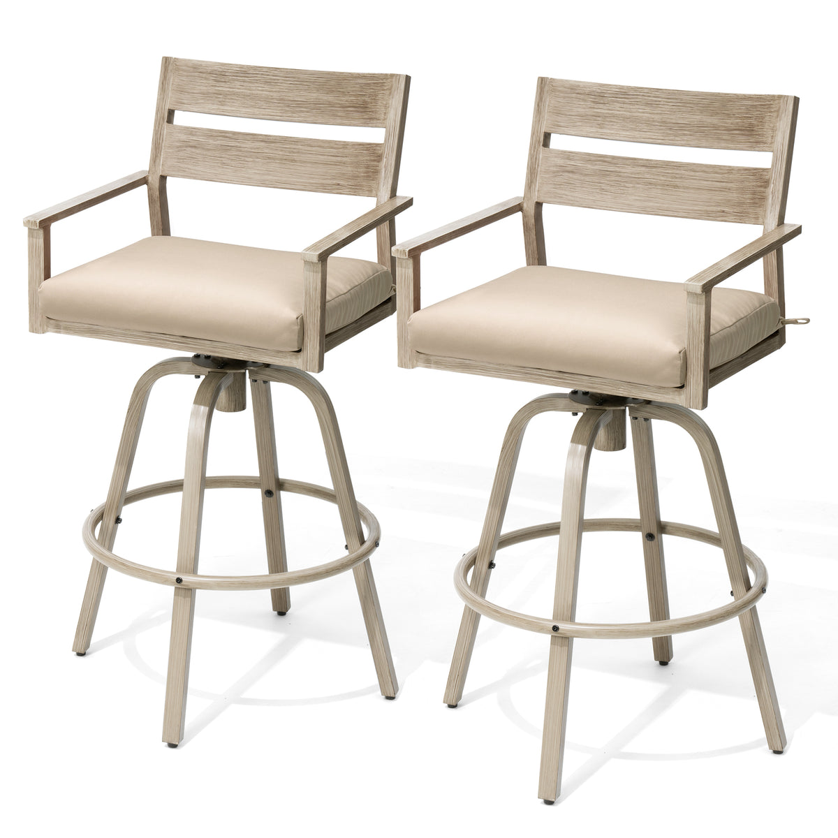 Pellebant 28.7 in. H Aluminum Swivel Outdoor Bar Stools Set of 2 with Sunbrella Cushions