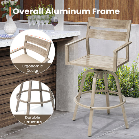 Pellebant 28.7 in. H Aluminum Swivel Outdoor Bar Stools Set of 2 with Sunbrella Cushions