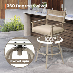 28.7" Aluminum Outdoor Swivel Bar Stools with Sunbrella Cushions, Set of 2