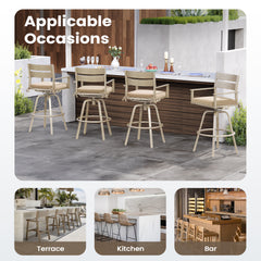 28.7" Aluminum Outdoor Swivel Bar Stools with Sunbrella Cushions, Set of 2