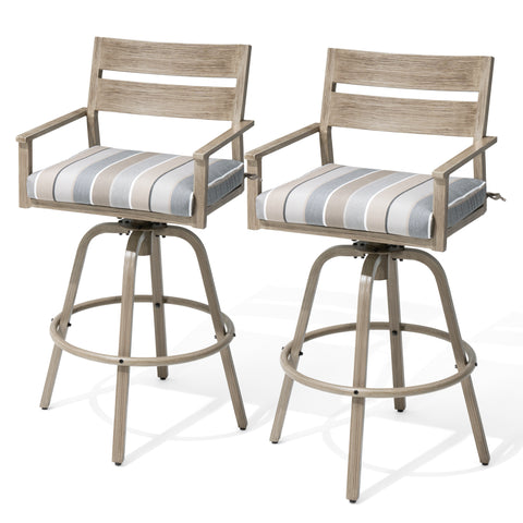 Pellebant 28.7 in. H Aluminum Swivel Outdoor Bar Stools Set of 2 with Sunbrella Cushions