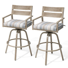 28.7" Aluminum Outdoor Swivel Bar Stools with Sunbrella Cushions, Set of 2