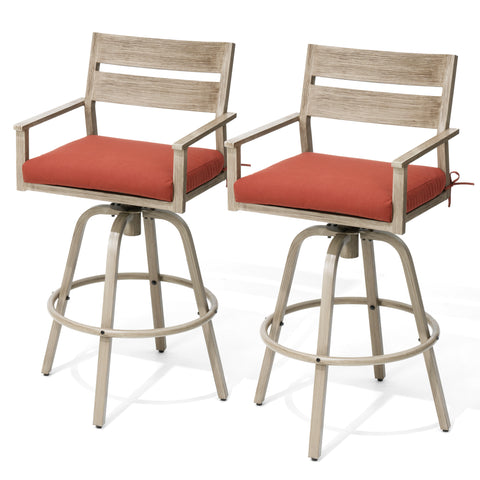 Pellebant 28.7 in. H Aluminum Swivel Outdoor Bar Stools Set of 2 with Sunbrella Cushions